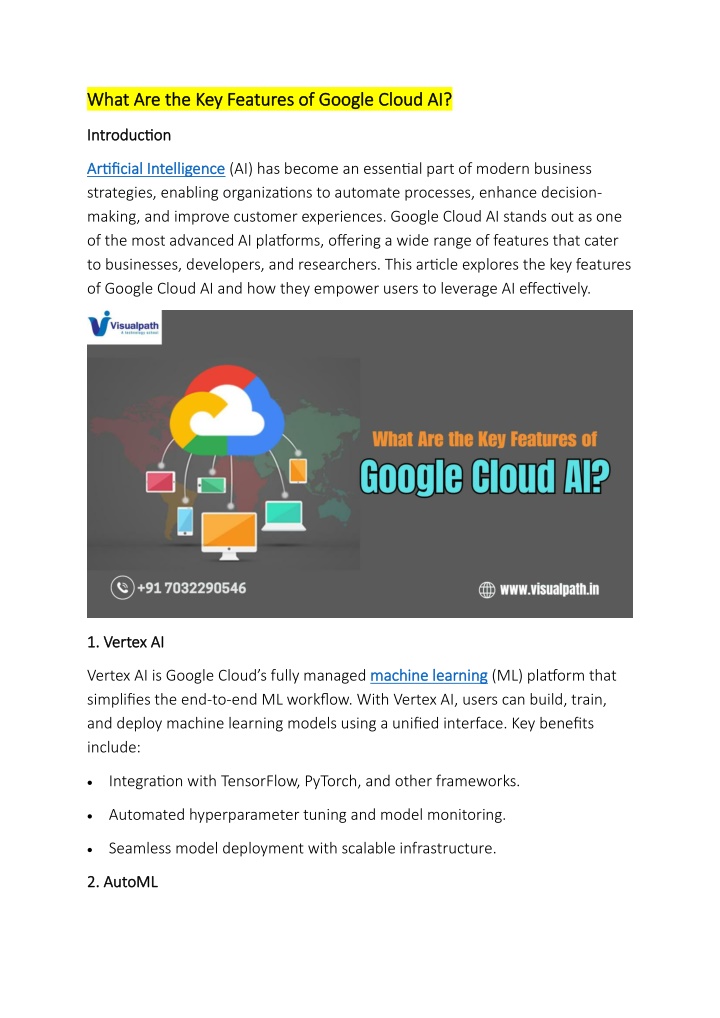 what are the key features of google cloud ai what n.w
