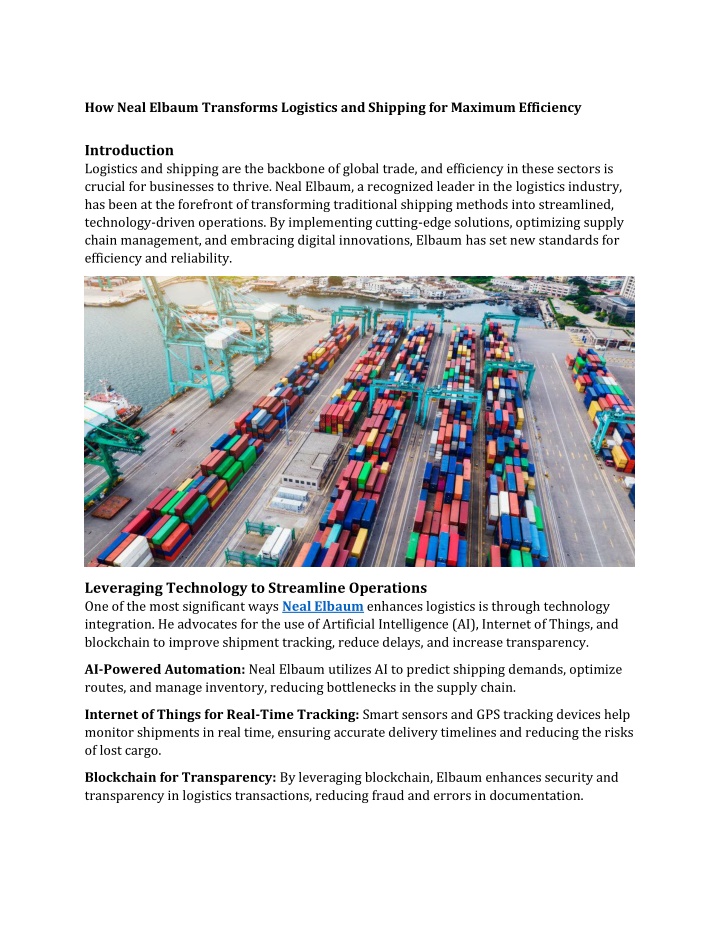 how neal elbaum transforms logistics and shipping n.w