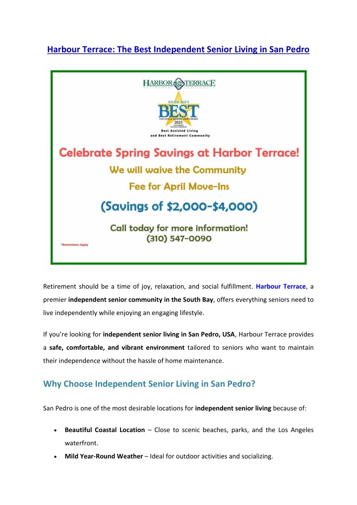 harbour terrace the best independent senior n.w
