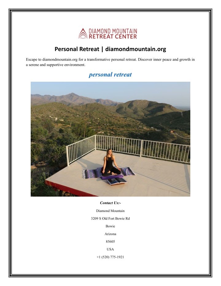 personal retreat diamondmountain org n.w