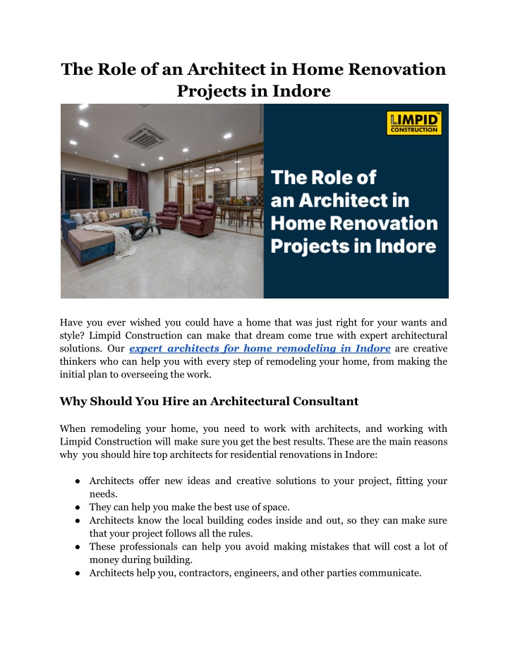 the role of an architect in home renovation n.w