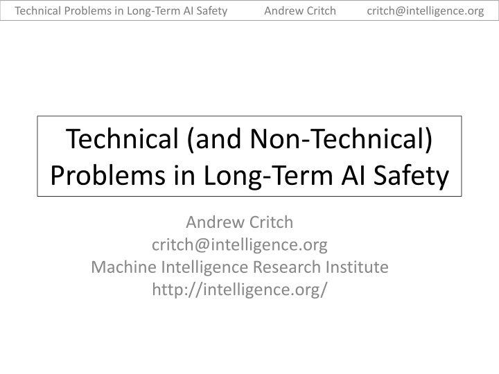 technical problems in long term ai safety n.w