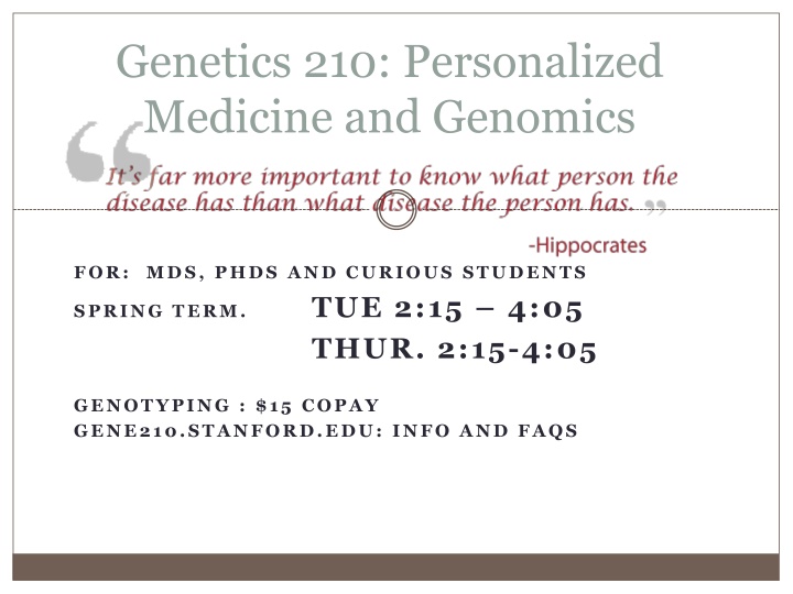 genetics 210 personalized medicine and genomics n.w