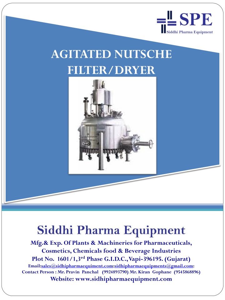 agitated nutsche filter dryer n.w