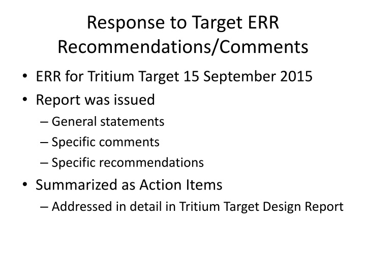 response to target err recommendations comments n.w