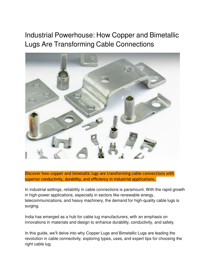 Industrial Powerhouse How Copper & Bimetallic Lugs Are Transforming Connections