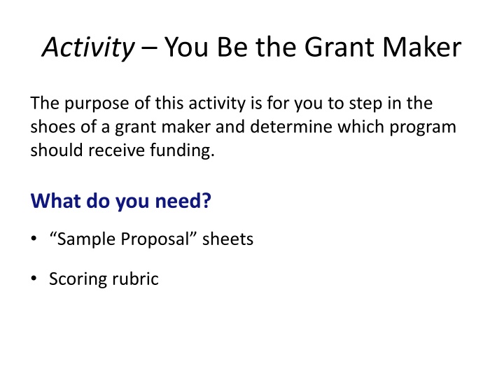 activity you be the grant maker n.w
