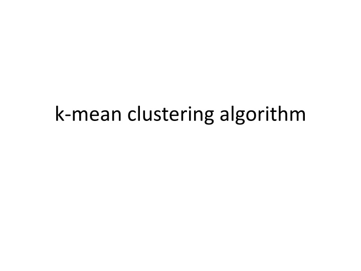 k mean clustering algorithm n.w