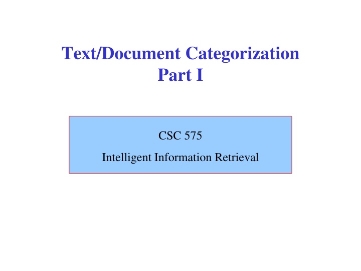 text document categorization part i n.w