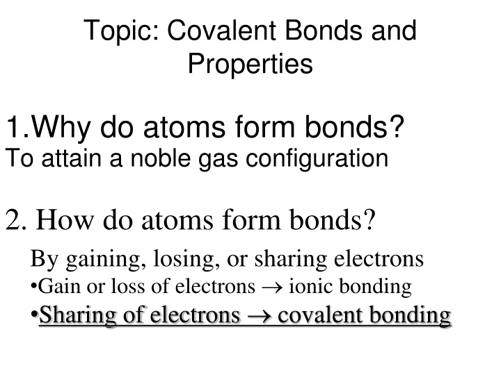 topic covalent bonds and properties n.w