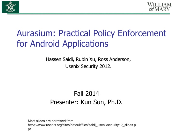 aurasium practical policy enforcement for android n.w