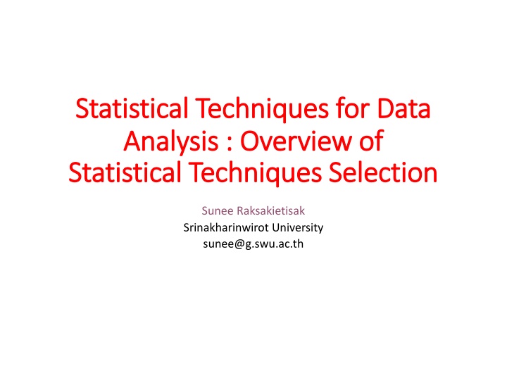 statistical techniques for data statistical n.w