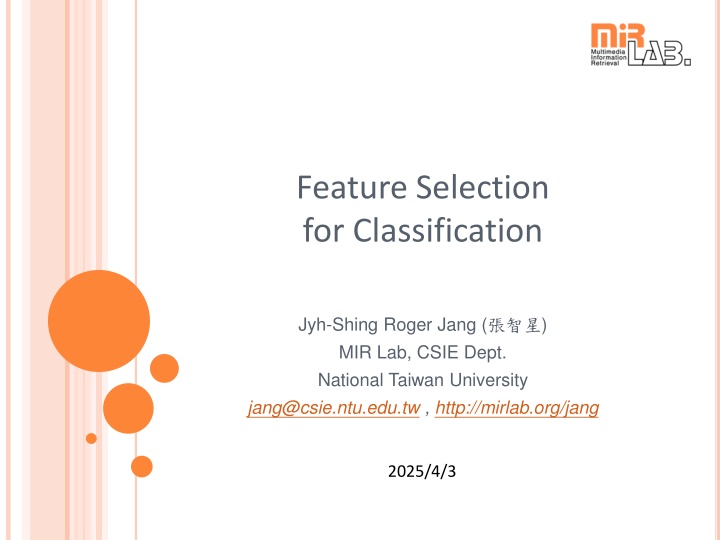 feature selection for classification n.w