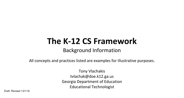 the k 12 cs framework background information n.w