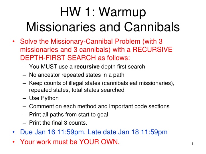 hw 1 warmup missionaries and cannibals solve n.w