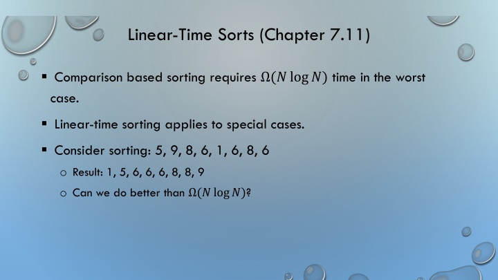linear time sorts chapter 7 11 n.w
