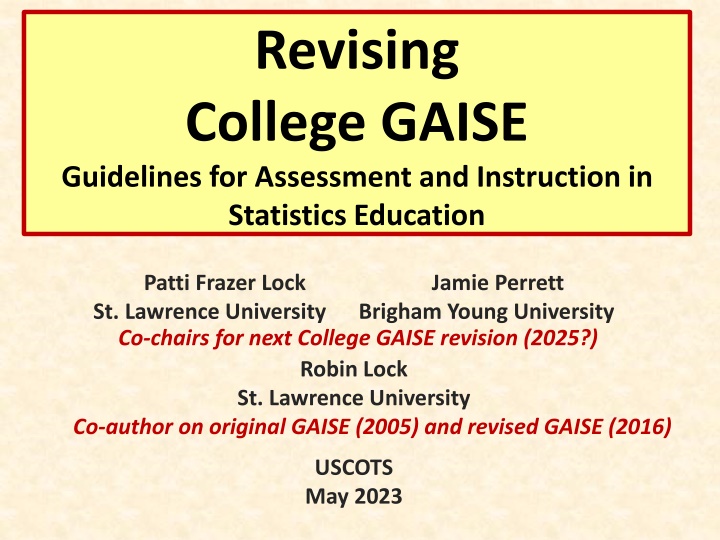revising college gaise guidelines for assessment n.w