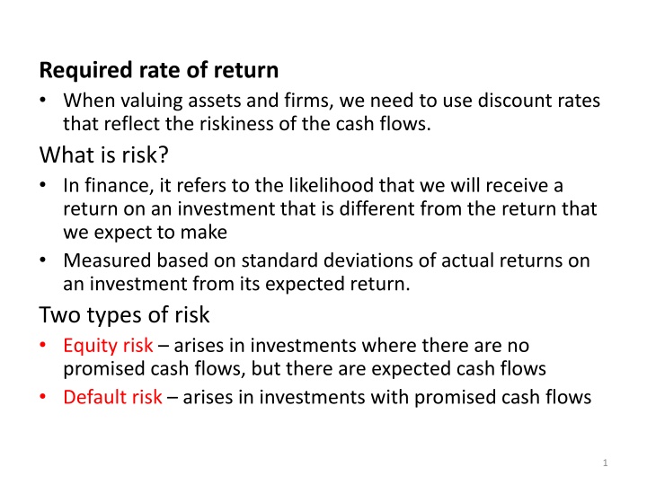 required rate of return when valuing assets n.w