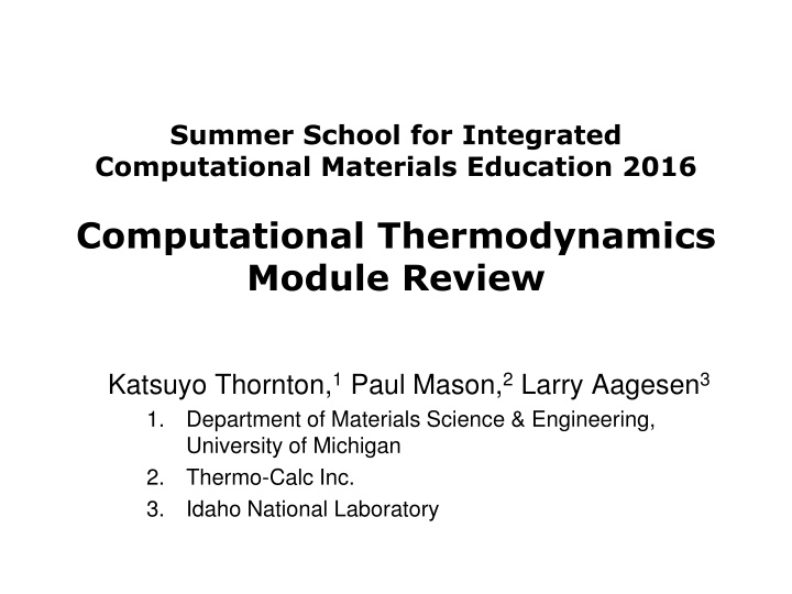 summer school for integrated computational n.w