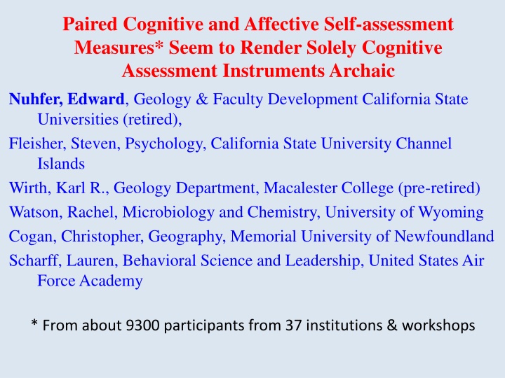 paired cognitive and affective self assessment n.w