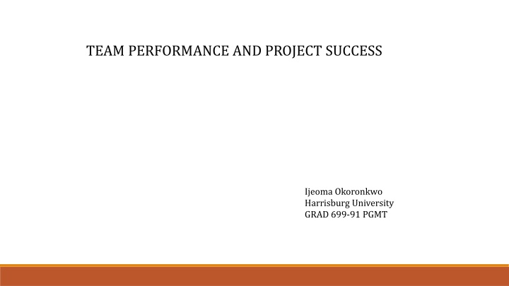 team performance and project success n.w