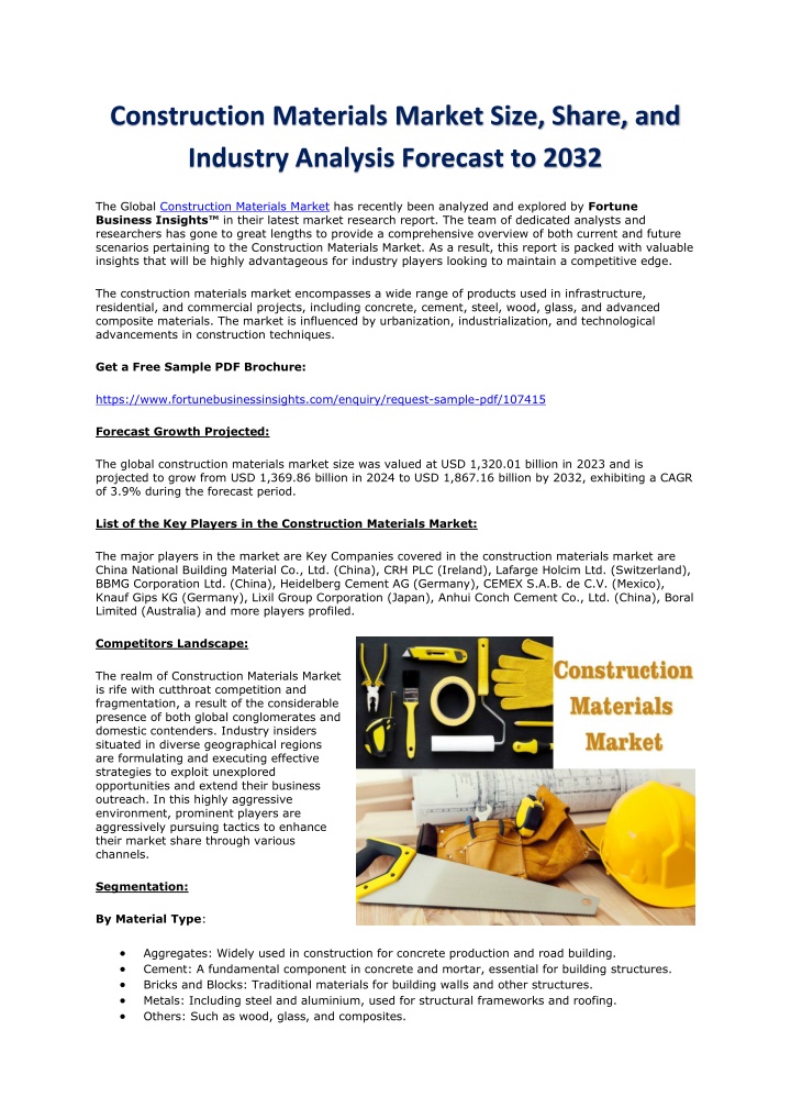 construction materials market size share n.w