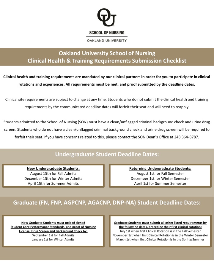 oakland university school of nursing clinical n.w