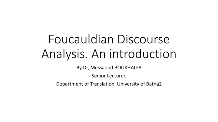 foucauldian discourse analysis an introduction n.w