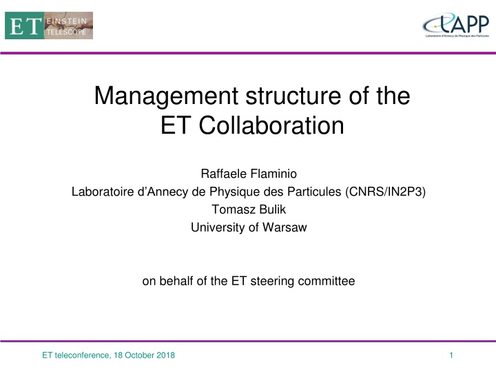 ET Collaboration Management Structure Overview