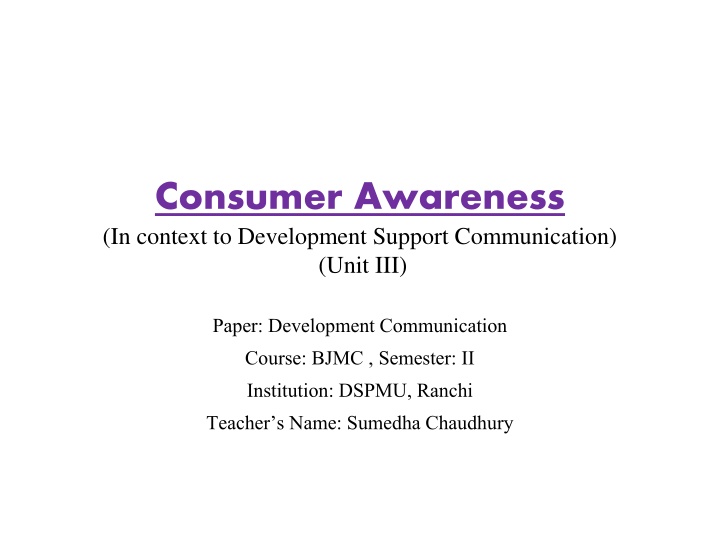 consumer awareness in context to development n.w