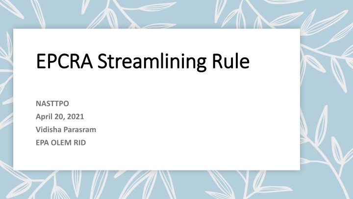 EPCRA Streamlining Rule Overview