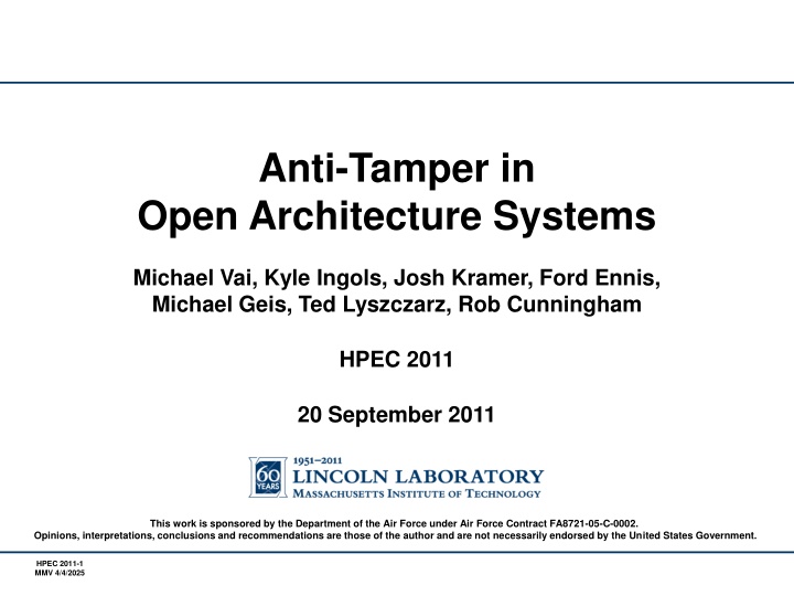 anti tamper in open architecture systems n.w