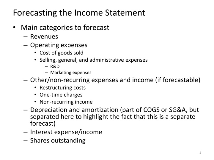 forecasting the income statement n.w
