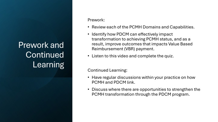 prework review each of the pcmh domains n.w