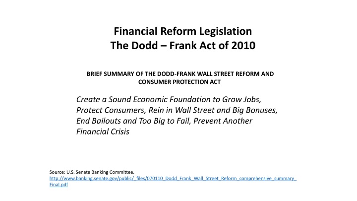 financial reform legislation the dodd frank n.w