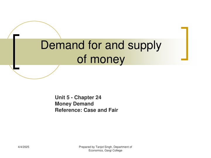 demand for and supply of money n.w