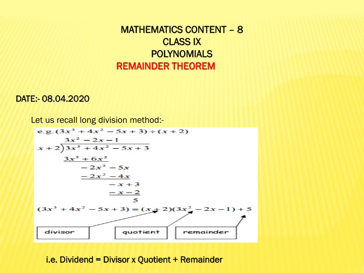 Understanding Remainder Theorem in Polynomials