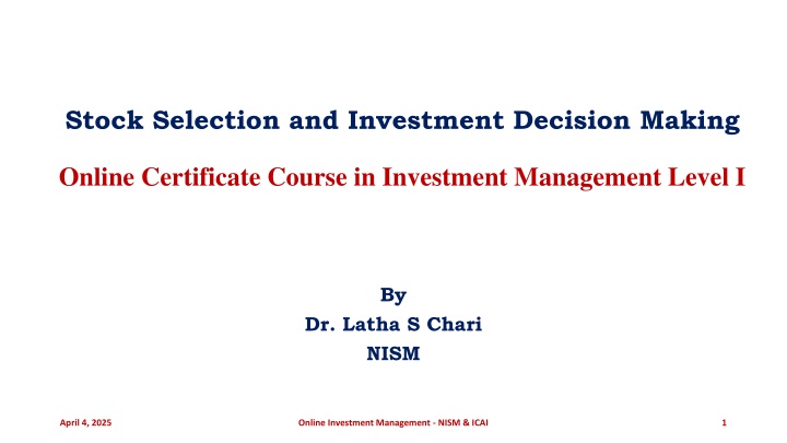 stock selection and investment decision making n.w