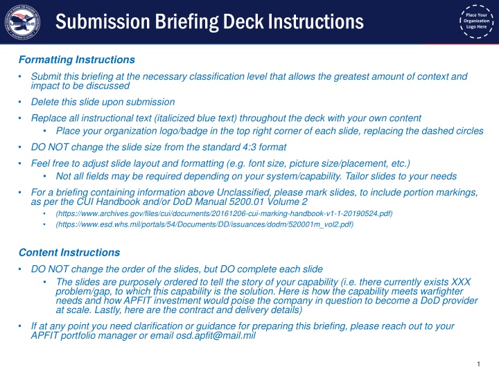 submission briefing deck instructions n.w