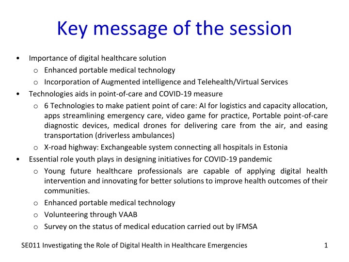 key message of the session n.w