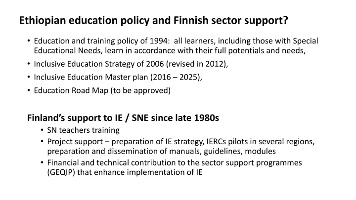 ethiopian education policy and finnish sector n.w