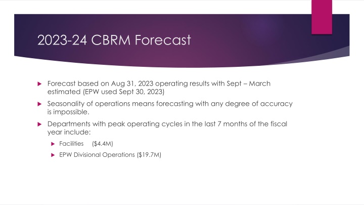 2023-24 CBRM Forecast Highlights