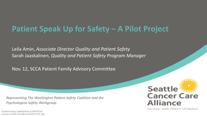 patient speak up for safety a pilot project n.w