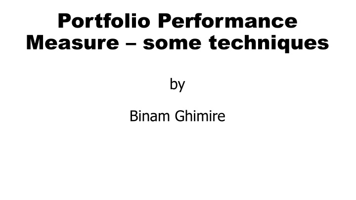 portfolio performance measure some techniques n.w