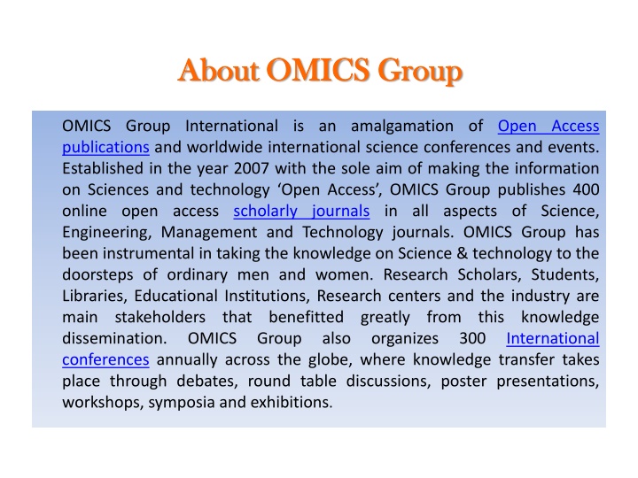 about omics group about omics group n.w