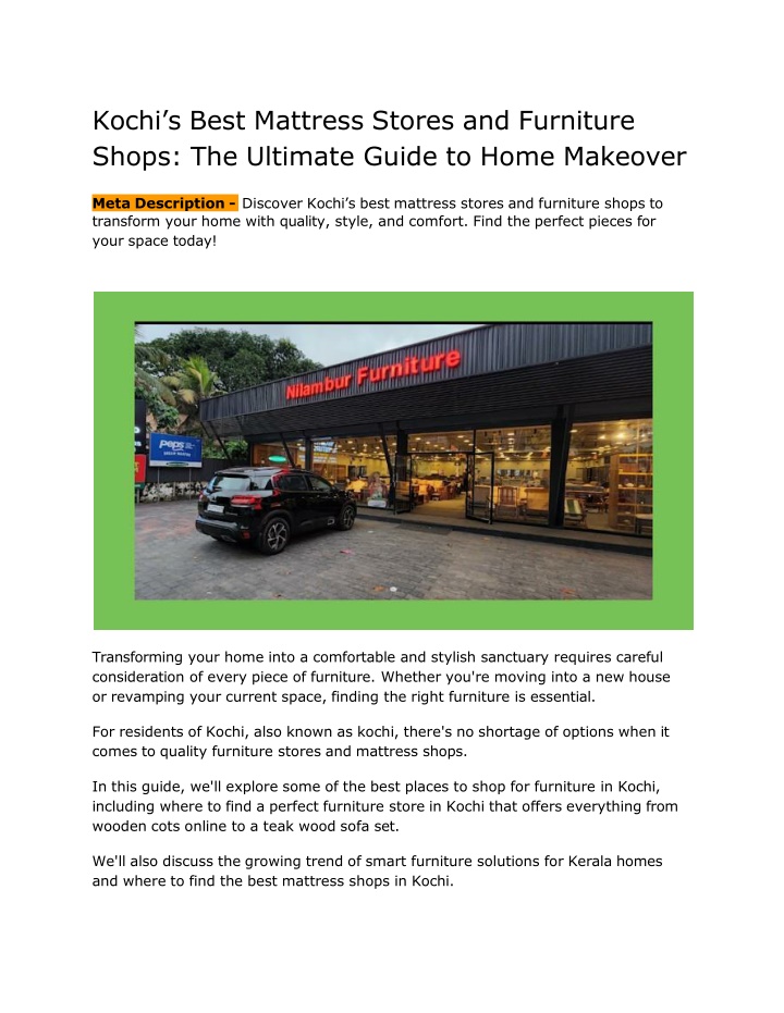 Kochi’s Best Mattress Stores &  Furniture Shops- Ultimate Guide to Home Makeover