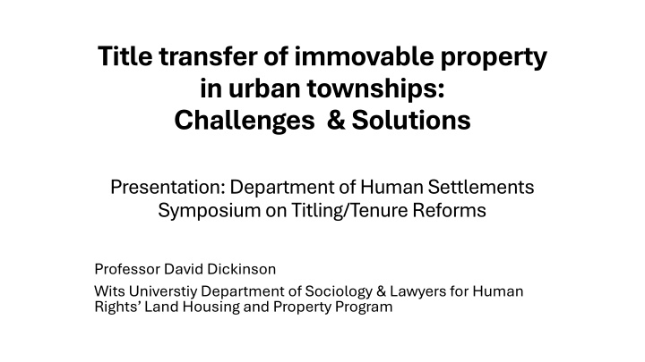 title transfer of immovable property in urban n.w