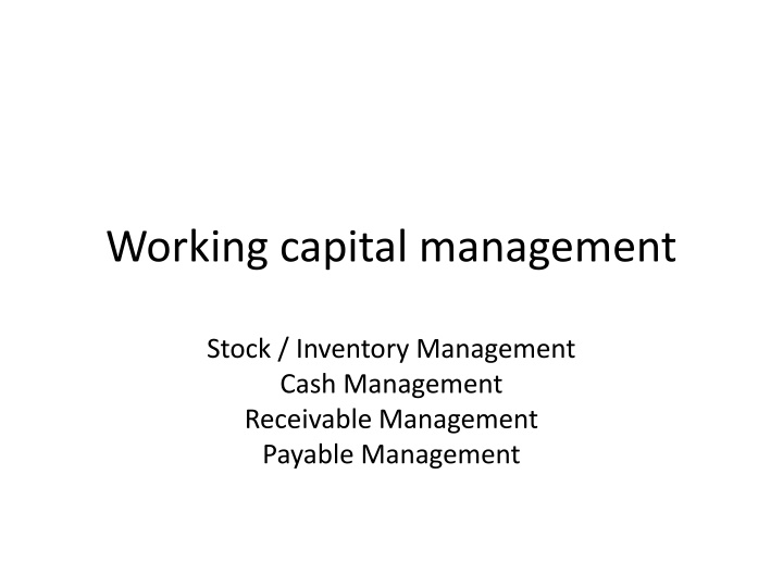 working capital management n.w