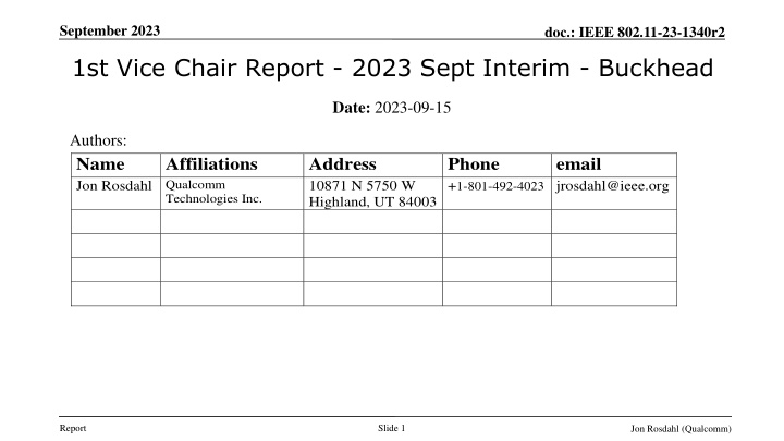 IEEE 802.11-23-1340r2 1st Vice Chair Report Summary