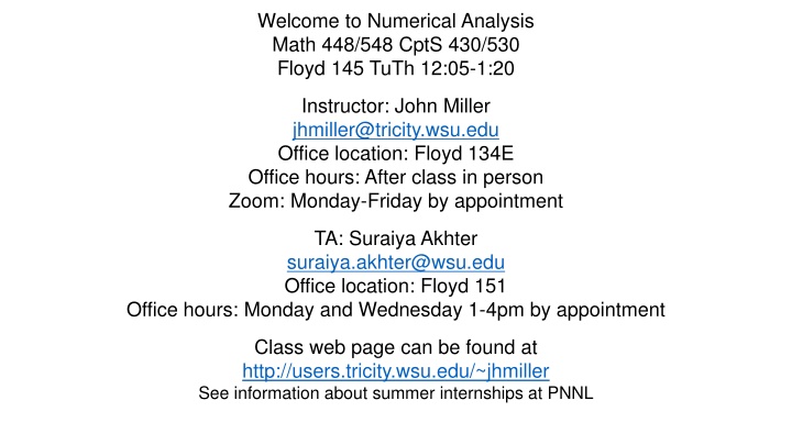 welcome to numerical analysis math 448 548 cpts n.w